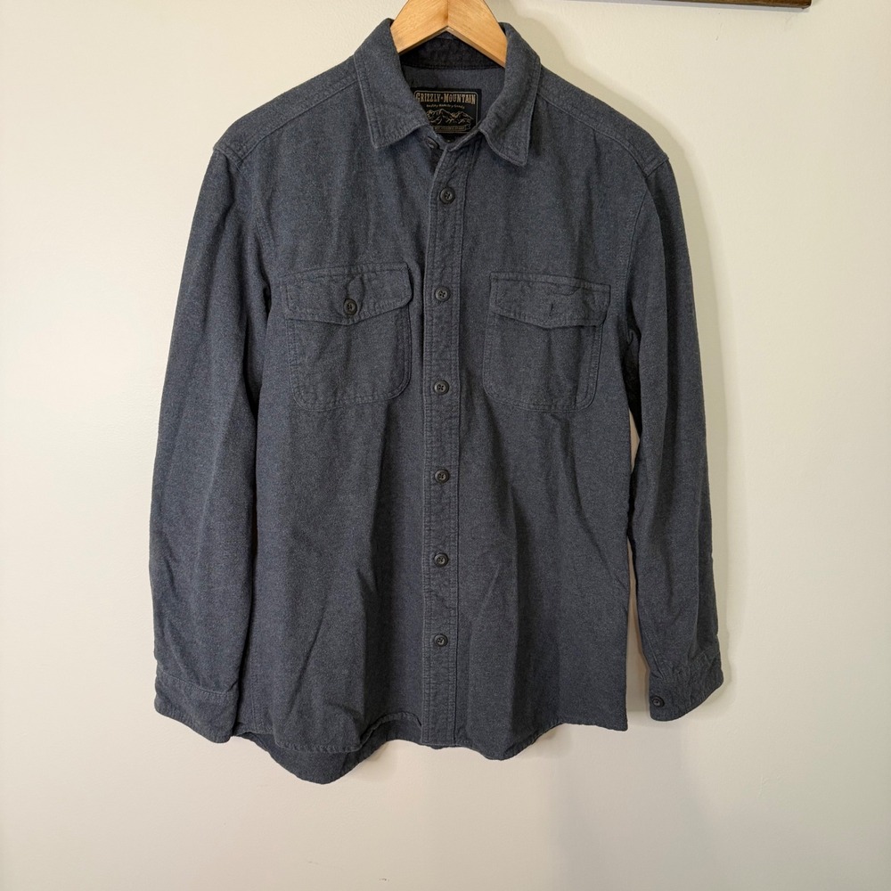 Grizzly Mountain Mens Large Charcoal Gray Cotton Flannel Button Down Shirt L